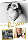 New Baby So Blessed faux gold foil holiday birth announcement photo card