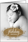 Holiday Greetings faux glitter snowflakes custom name photo card