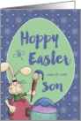 To Son, Hoppy Easter Bunny Artist painting egg card
