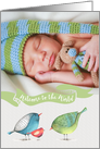 Baby Welcome to the World little birdies photo card