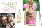 Happy Birthday fairie with flower and birthday hat - custom 3 photos card