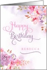 Personalized Happy Birthday pink and purple watercolor flowers card