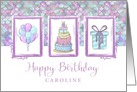 Happy Birthday Custom Name Balloons Cake and Gift card