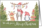 Merry Christmas Watercolor Animals with Hats & Scarves Gifts Trees card