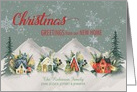 Christmas New Home Watercolor Village Mountain Houses Custom Name card