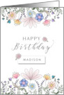 Happy Birthday Custom Name with Watercolor Flowers card