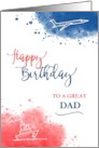 Birthday to a Great Dad Modern Watercolor Airplane Ship card