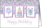 Happy Birthday Purple Balloons Cake and Gift card