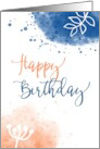 Happy Birthday Modern Blue and Orange Watercolor card