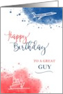 Birthday to a Great Guy Modern Watercolor Airplane Ship card