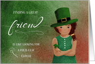 Friend St Patrick’s Day Little Girl with Leprechaun Hat and Shamrock card