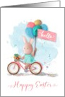 Easter Bicycle Bunny with Banner and Balloons card