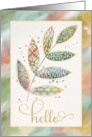 Hello Friend Watercolor Glitter Leaves card