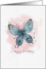 Happy Birthday Watercolor Sketchy Doodle Blue Butterfly card