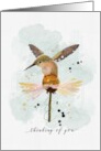 Thinking of You Watercolor Sketchy Doodle Hummingbird on Flower card