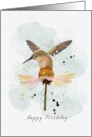 Happy Birthday Watercolor Sketchy Doodle Hummingbird on Flower card