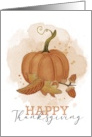 Happy Thanksgiving Watercolor Sketchy Doodle Pumpkin Leaves Acorns card