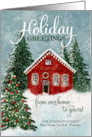 Holiday Greetings Personalize from Our Home Snowy House in Woods card