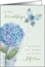 Birthday Friendship Watercolor Blue Hydrangea and Butterfly card