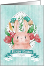 Hoppy Easter Bunny in Egg Shaped Frame with Flowers Personalized card