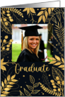 Graduate Gold Leaves on Navy Custom Photo Party Invitation card