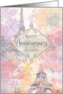 Happy Anniversary My Love Floral Eiffel Tower Watercolor Collage card