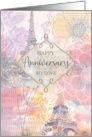 Happy Anniversary My Love Floral Eiffel Tower Watercolor Collage card