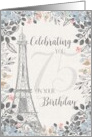 75th Birthday Eiffel Tower with Floral Frame card