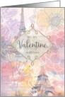 Valentine Floral Eiffel Tower Watercolor Collage card