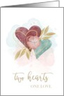 Anniversary Congratulations Watercolor Two Hearts One Love card