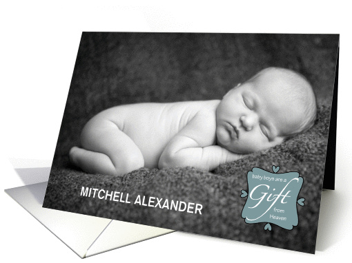 Blue Baby Announcement, Gift from Heaven card (1049783)
