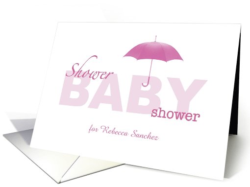 Baby Girl Shower Invitation - White & Pink - Custom Name card
