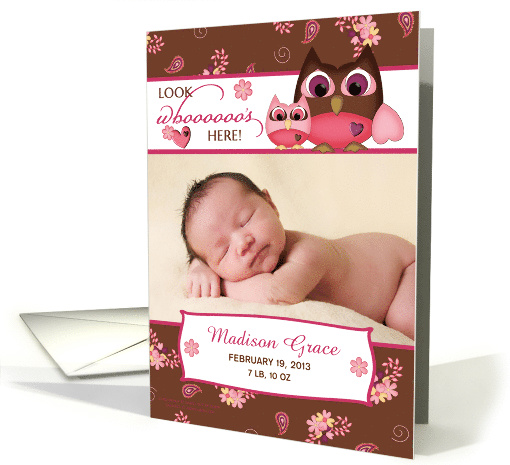 Baby Announcement Look Who's Here Owl card (1095480)