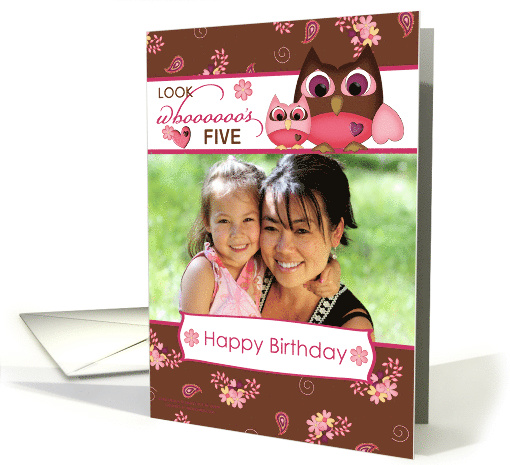 Birthday Owl, Look Who's Five Custom Age & Photo card (1096018)