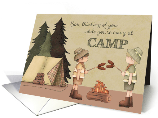 Son Summer Camp Thinking of You, Boy Campers, Campfire, Tent card