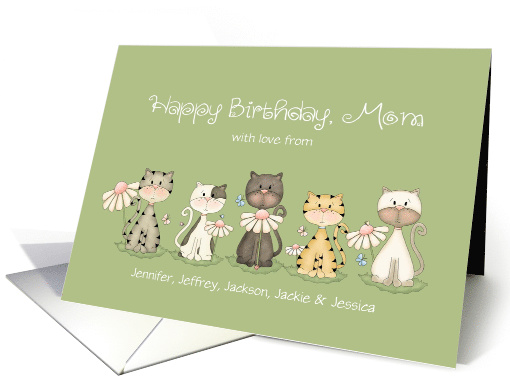 Mom's Birthday Five Cats From All of Us Custom Names card (1108010)