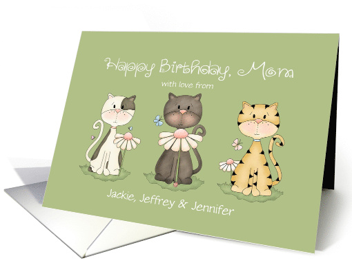 Mom's Birthday Three Cats From All of Us Custom Names card (1108024)