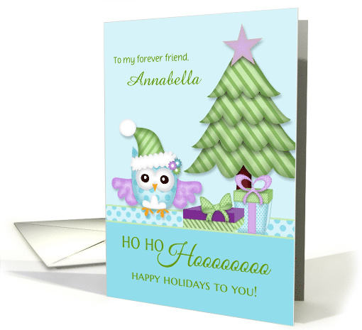 Custom Name/Relationship Holiday Owl w/tree & presents card (1132182)