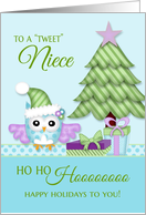 To ’Tweet Niece Happy Holiday Owl w/tree & presents card