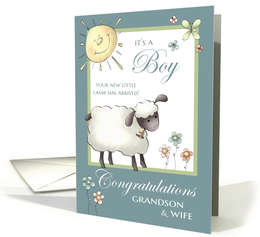 It's a Boy Congratulations Grandson & Wife - Little Lamb card