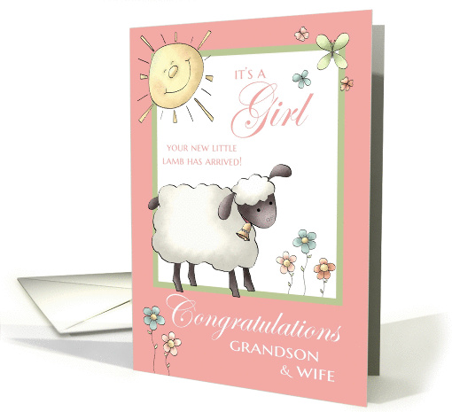 It's a Girl Congratulations Grandson & Wife - Little Lamb card