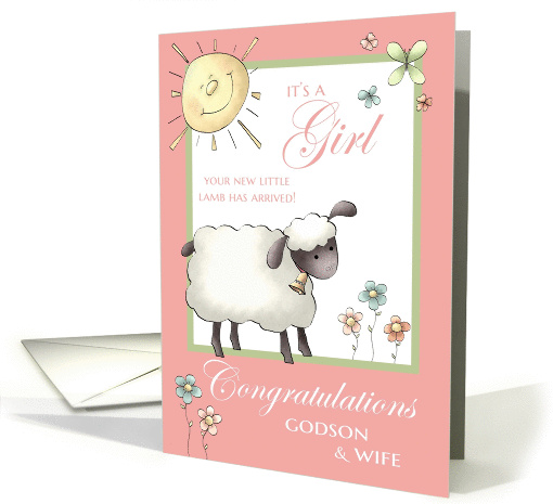 It's a Girl Congratulations Godson & Wife - Little Lamb card (1134648)