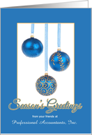 Season’s Greetings Business Custom Name Blue Ornaments card