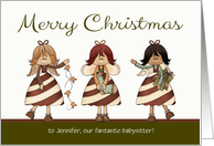 Christmas, to Babysitter custom name - Candy Cane Angels card