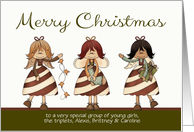 Christmas, to Triplets custom name - Candy Cane Angels card