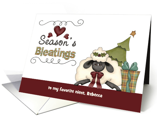 Seasons Bleatings to Niece custom name - Sheep, Tree, Gift card