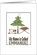 Christmas Emmanuel Baby Jesus in manger w/ lamb & tree card