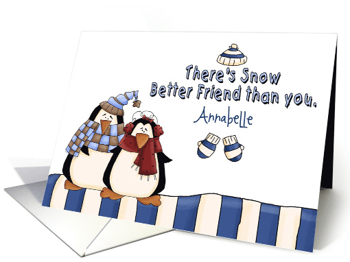Birthday for Friend custom name Penguins card (1153926)