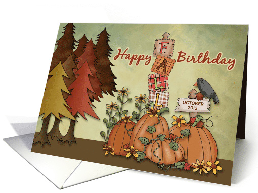 Fall Birthday - Custom Month pumpkins, trees, sunflowers card