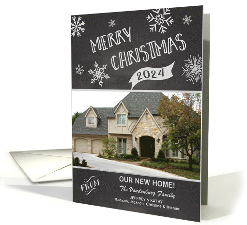 Chalkboard Merry Christmas New Home Custom Photo and Name card